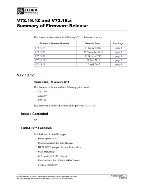 Firmware Release Notes Zebra Firmware Release Notes Zebra