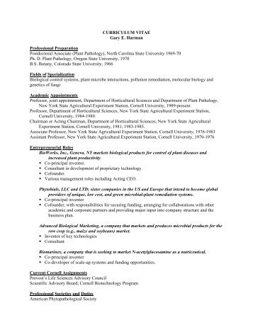 CV (short) - Horticulture - Cornell University