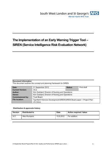 The Implementation of an Early Warning Trigger Tool - South West ...