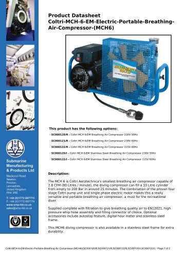 Product Datasheet: Coltri-MCH-6-EM-Electric-Portable-Breathing-Air ...