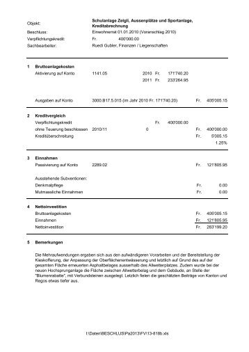 Kreditabrechnung Schulanlage Zelgli, Aussenplätze u ... - Aarau