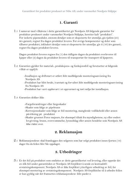 Garantikort Stalpipe_200313_NO.pdf - Nordpeis