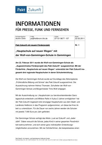 Wolf-von-Gemmingen-Schule vom 22.02.2011 - Pakt Zukunft