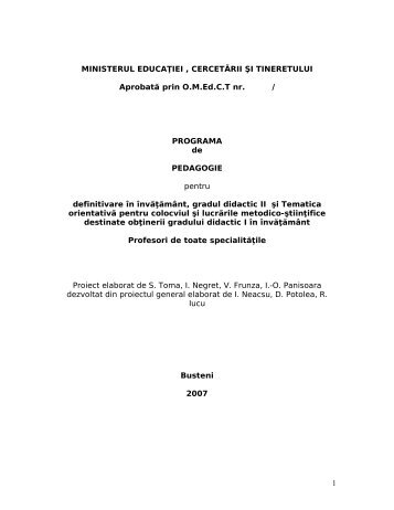 Programa de Pedagogie (cadrul comun)