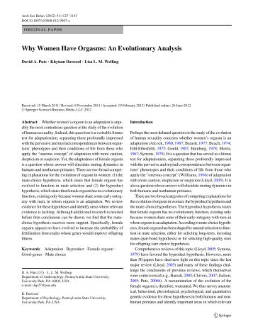 Why Women Have Orgasms: An Evolutionary Analysis - Puts Lab
