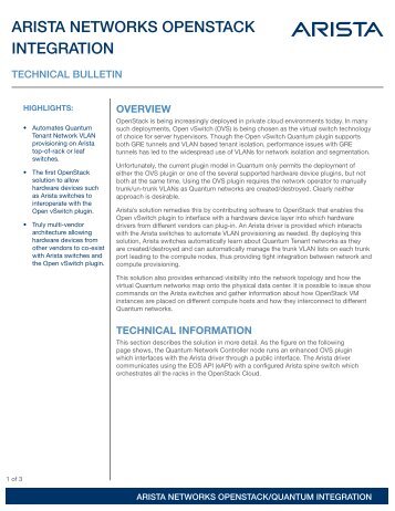 ARISTA NETWORKS OPENSTACK INTEGRATION - BradReese.Com