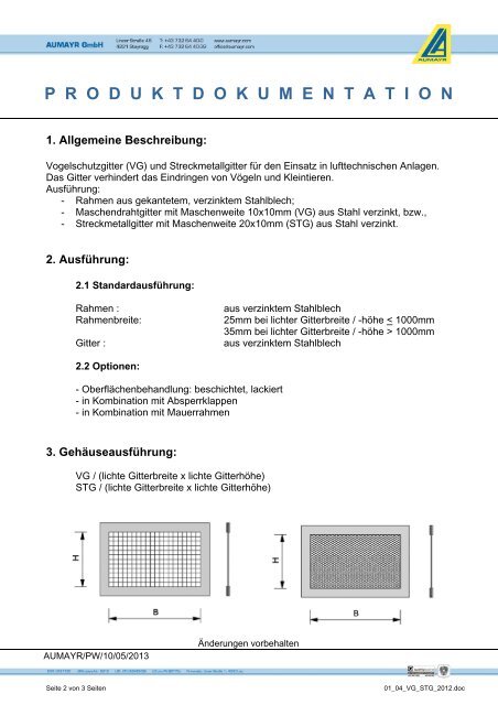 Vogelschutzgitter, Streckmetallgitter VG / STG