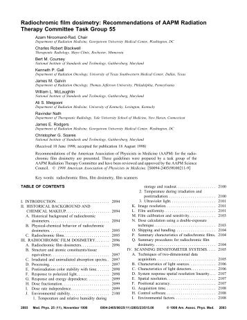 Radiochromic film dosimetry: Recommendations of AAPM Radiation ...