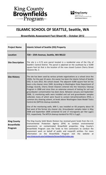 Islamic School of Seattle Fact Sheet #2 - Brownfields - King County ...