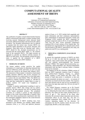 computational quality assessment of hrtfs - Laboratory of ...