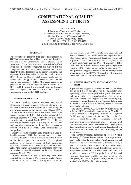 computational quality assessment of hrtfs - Laboratory of ...