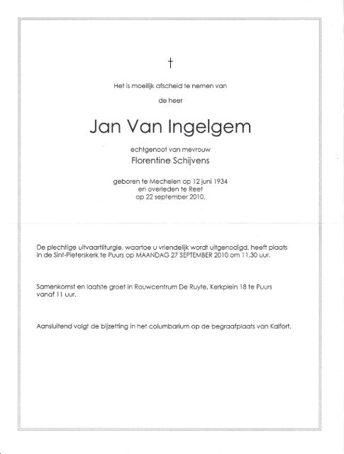 Rouwbrief Jan Van Ingelgem - VLP