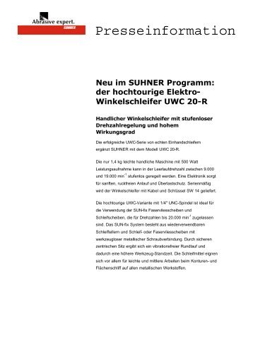 Winkelschleifer UWC 20-R - Suhner Abrasive Expert