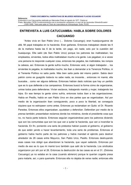 ENTREVISTA A LUIS CATUCUAMBA: HABLA ... - Flacso Andes