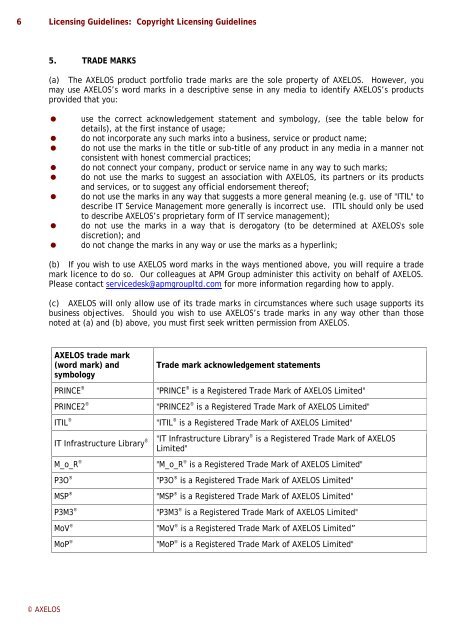 Licensing Guidelines: Copyright Licensing Guidelines - Axelos