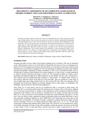 reliability assessment of incandescent light bulbs in nigeria - SAVAP ...