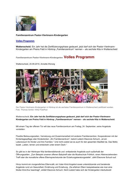 Familienzentrum Pastor-Viertmann-Kindergarten Volles Programm