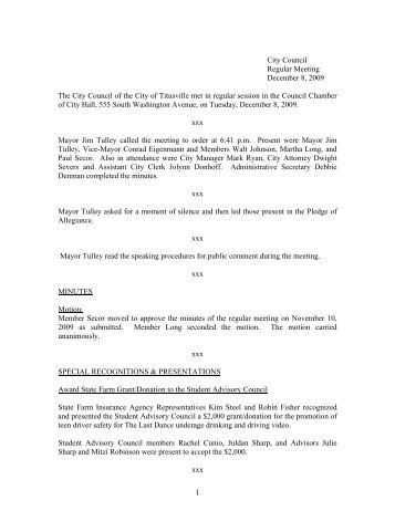 Regular City Council 12-8-09 minutes.pdf - The City of Titusville ...