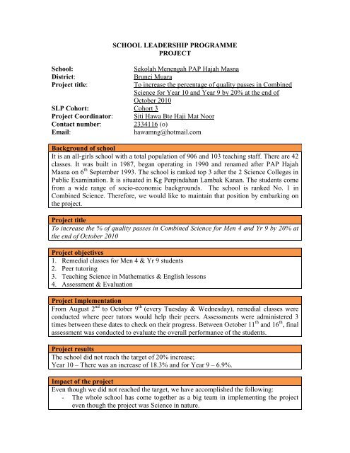 Sekolah Menengah Pap Hajah Masna District Brunei Muara Project