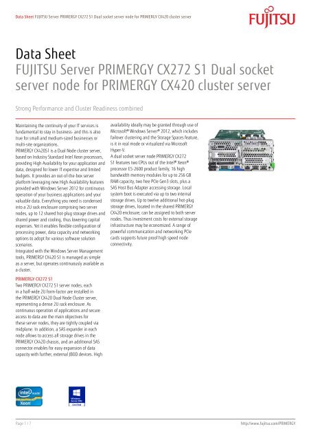 Data Sheet FUJITSU Server PRIMERGY CX272 S1 Dual socket ...