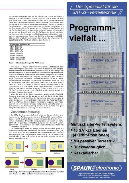 Programm- vielfalt ... Multischalter-Verteilsystem: • 16 SAT-ZF Ebenen