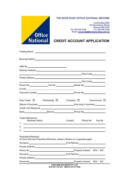 credit account application - Office National