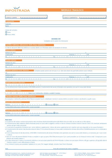 Modulo Trasloco ADSL Infostrada - Sos Tariffe