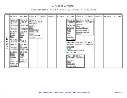 CELCAT Timetable - University of Otago