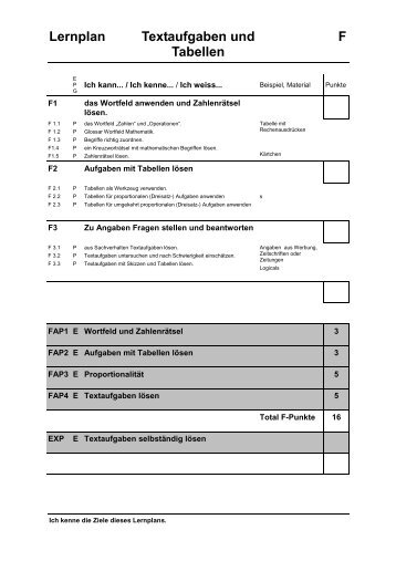 Lernplan Textaufgaben und F Tabellen