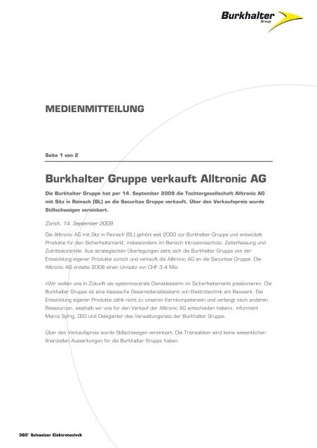 Burkhalter Gruppe verkauft Alltronic AG - Burkhalter.ch