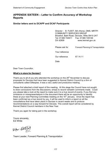 Letter to Confirm Accuracy of Workshop Reports - Wiltshire Council