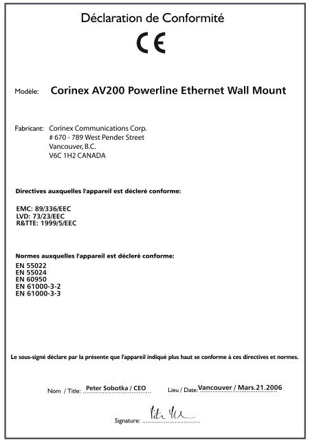 Corinex AV200 Powerline Ethernet Wall Mount