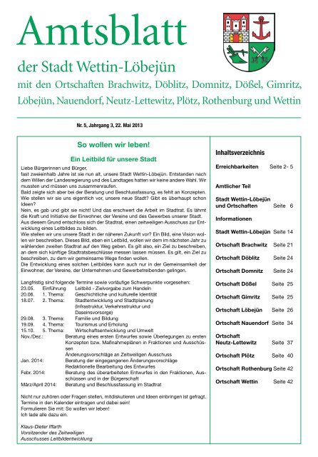 4 MB / PDF )Amtsblatt der Stadt Wettin-LÃ¶bejÃ¼n 22.05.2013