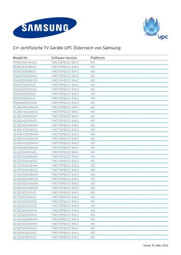 CI+ zertifizierte TV GerÃ¤te UPC Ãsterreich von Samsung: