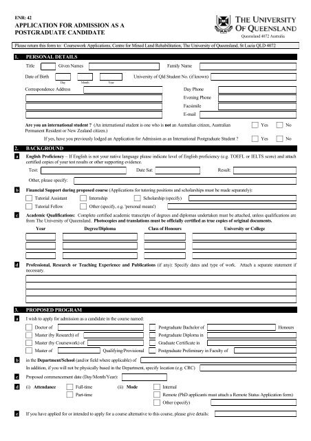 application for admission as a postgraduate candidate - University of ...