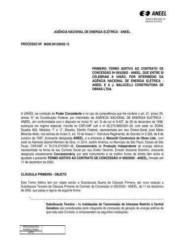 1Âº Termo Aditivo Contrato 093/2002 - Aneel