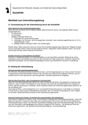 Merkblatt Zum UnterstÃ¼tzungsbezug - Sozialhilfe