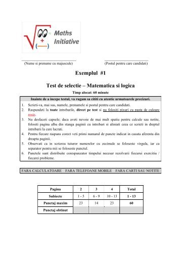 Exemplul #1 Test de selectie – Matematica si logica - ProCredit Bank