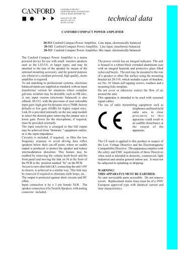 Canford Compact Power Amplifier Data Sheet ... - Canford Audio