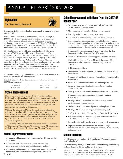 2007-08 Key Annual Report - Thornapple-Kellogg Schools