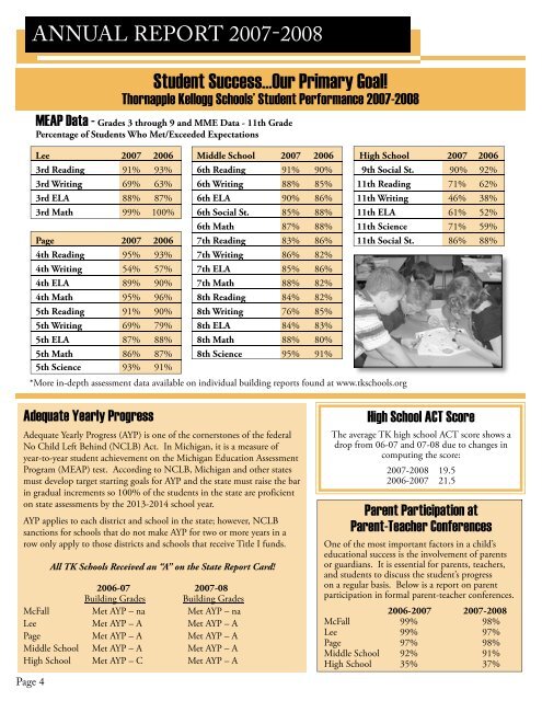 2007-08 Key Annual Report - Thornapple-Kellogg Schools