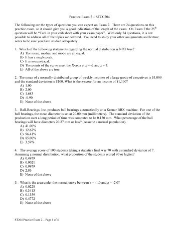 Practice Exam 2 â STCC204 The following are the types ... - Statistics