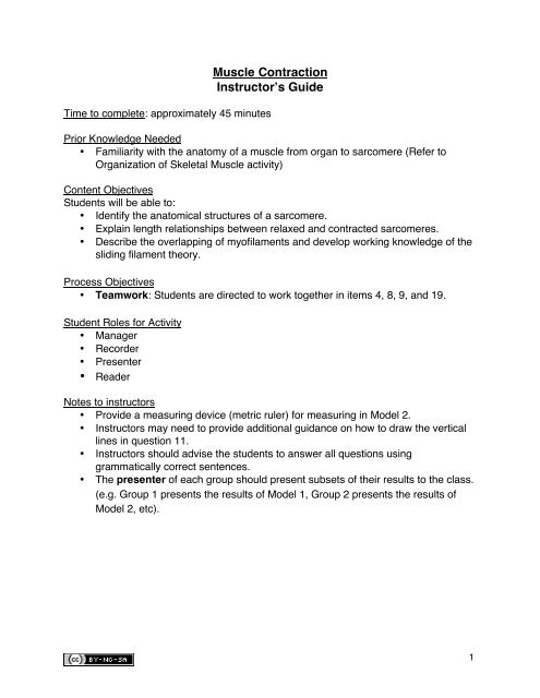 Muscle Contraction Instructor's Guide - Anatomy and Physiology ...