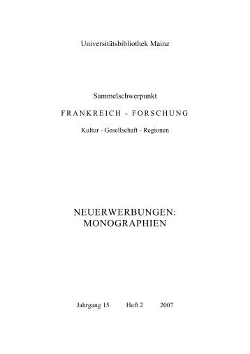 neuerwerbungen - Johannes Gutenberg-Universität Mainz