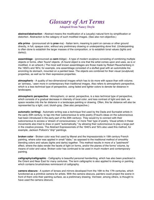 Glossary Of Art Terms The Taft School Glossary Of Art Terms The Taft School