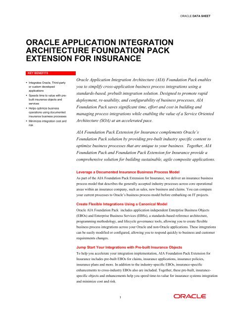 Data sheet: Oracle Application Integration Architecture Insurance ...