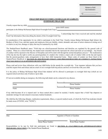 FIELD TRIP REQUEST FORM AND RELEASE OF LIABILITY ...