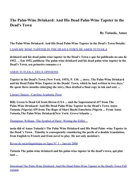 Download The Palm Wine Drinkard And His Dead Palm Wine