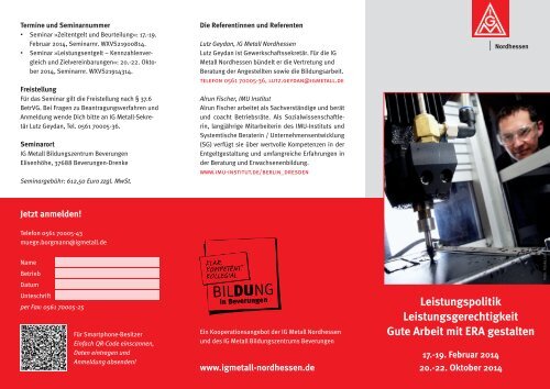 Einladung zum Seminar mit Anmeldeformular - IG Metall Nordhessen