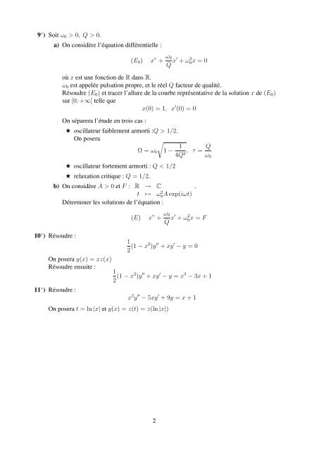 Fiche d'exercices : Equations diffÃ©rentielles I Equations ... - PT-PTSI